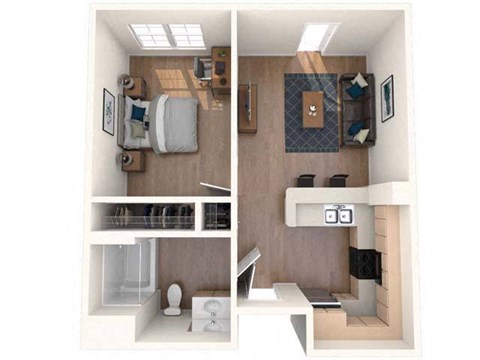 a bedroom with a bed and a mirror at K Street Flats, Berkeley California